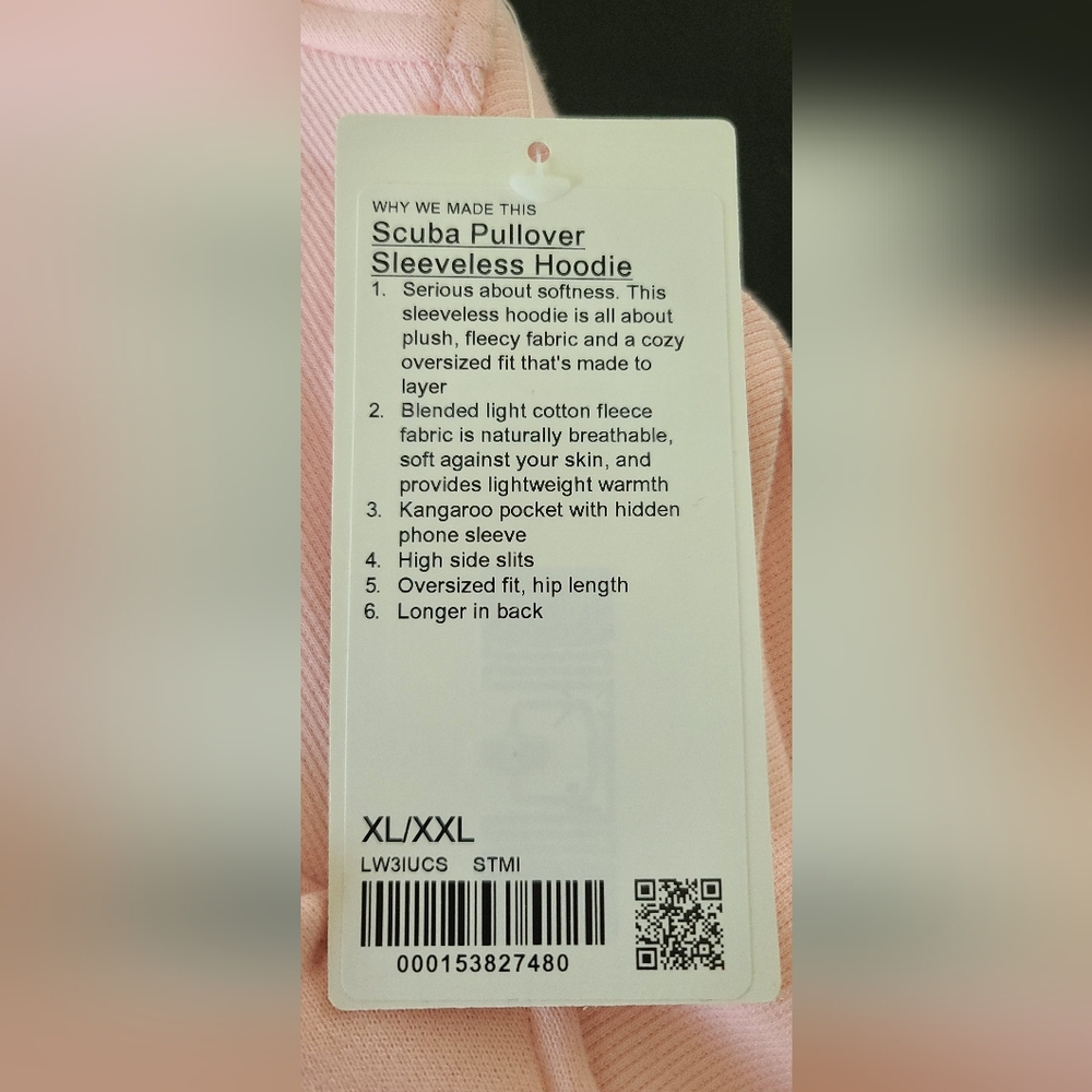 NWT Lululemon Scuba Pullover Sleeveless Hoodie - Pink, Size XL/XXL - Picture 5 of 5